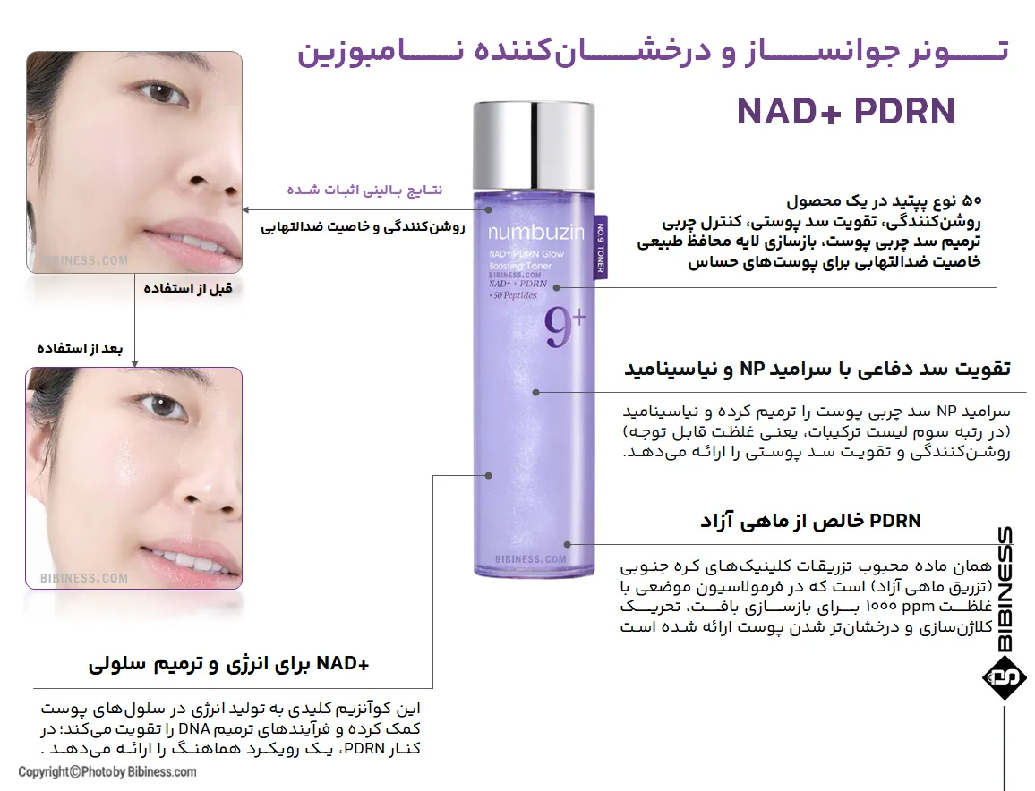 numbuzin-nad-pdrn-glow-boosting-toner-no-9-150ml-bibiness (4) تونر جوانساز و درخشانکننده نامبوزین | بی بی نس